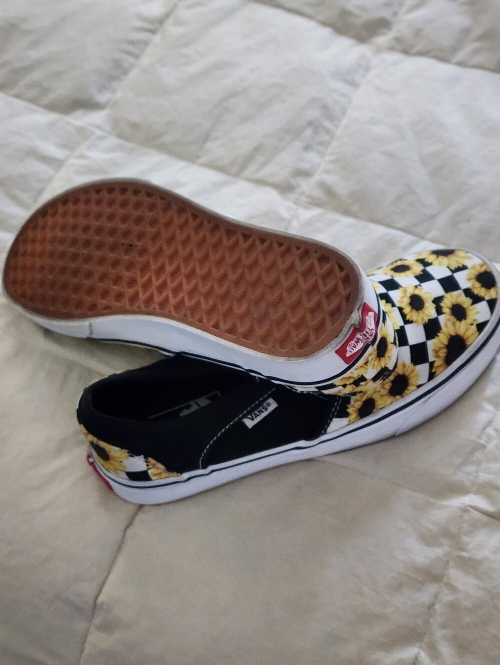 Vans Womens 8.5 Slip-On Checkerboard Sunflower Sneakers - Picture 3 of 4